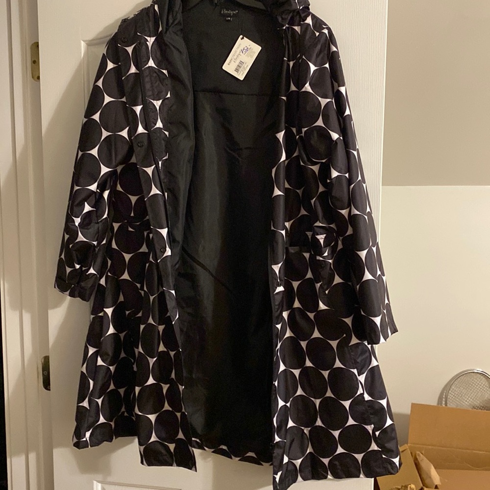 b. Boutique L/XL raincoat with black circle pattern